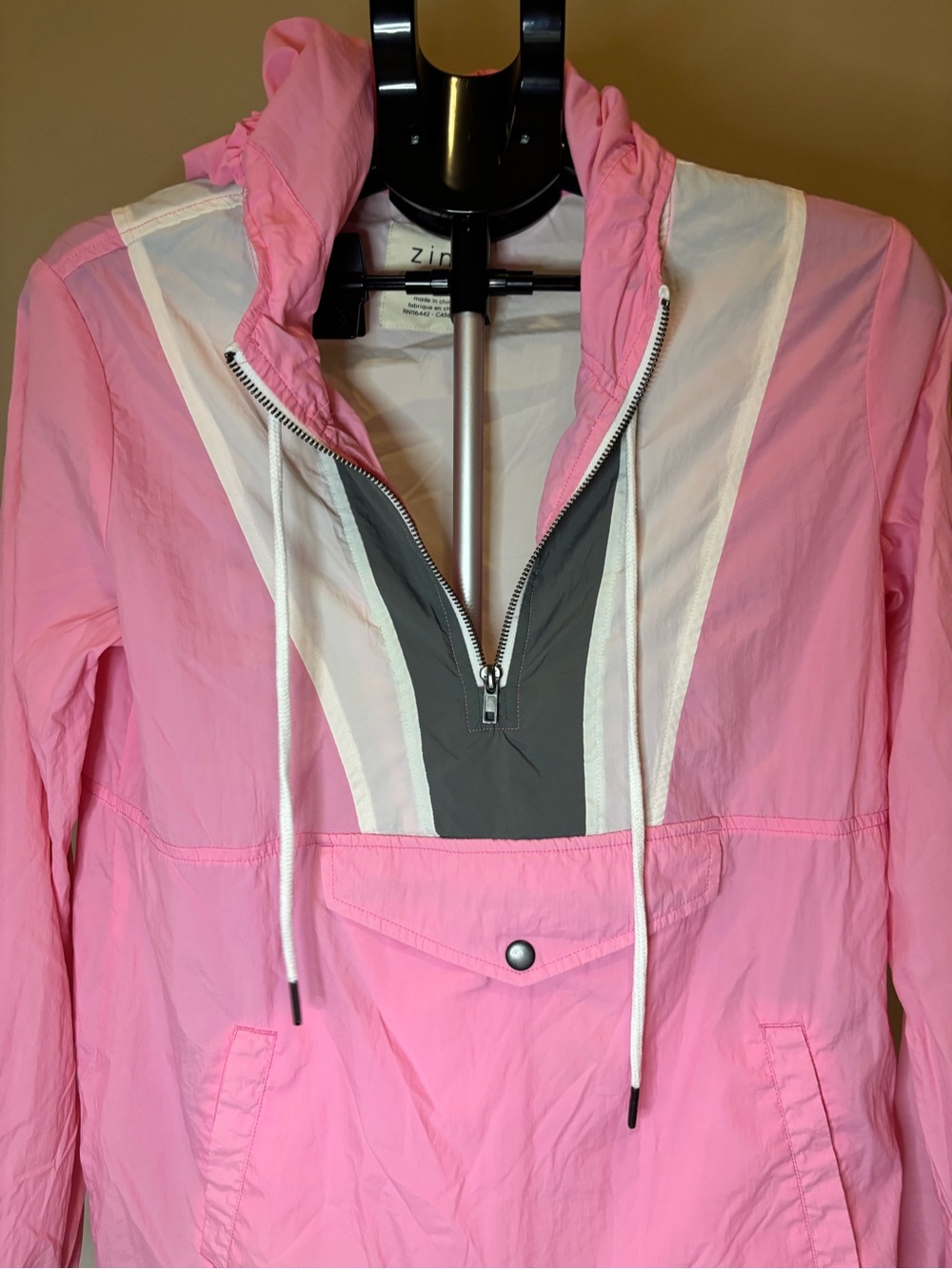 Zine Women’s Pink White Gray Colorblock Hooded Anorak Windbreaker Jacket M